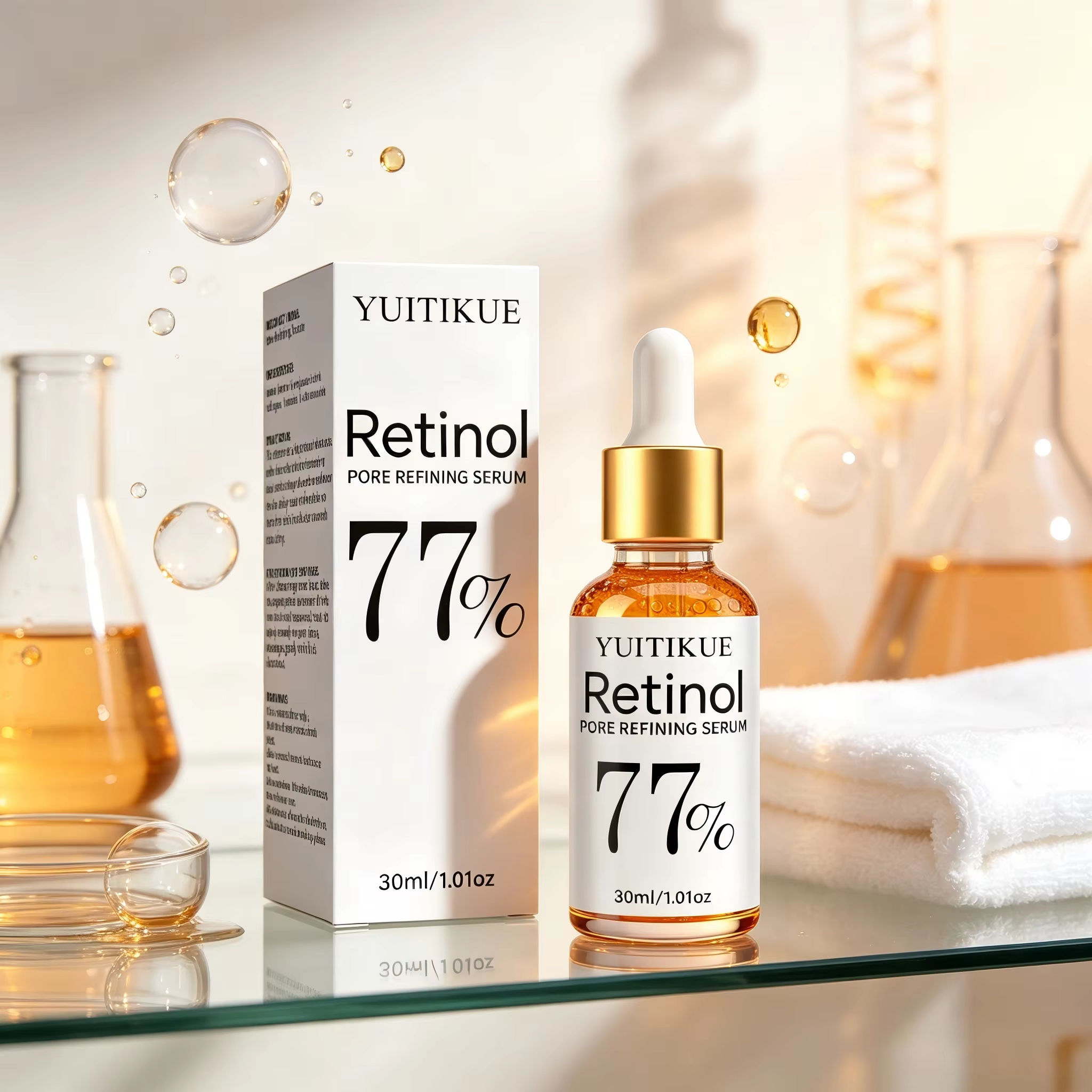 Sérum Rétinol 77% YUITIKUE 30ml – Hydratant, Raffermissant, Minimise les Pores – Essence de Soin Vis