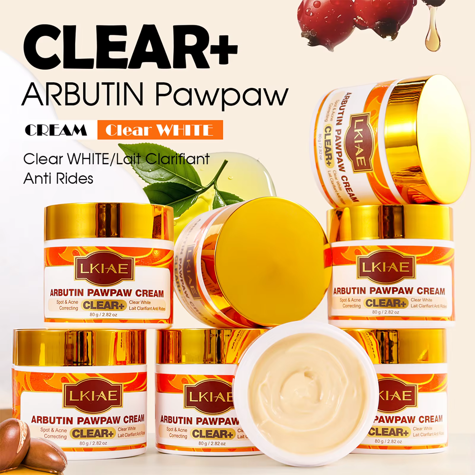 Crème visage LKIAE Arbutin Pawpaw pour femmes, correction des taches noires et de l'acné, éclairciss