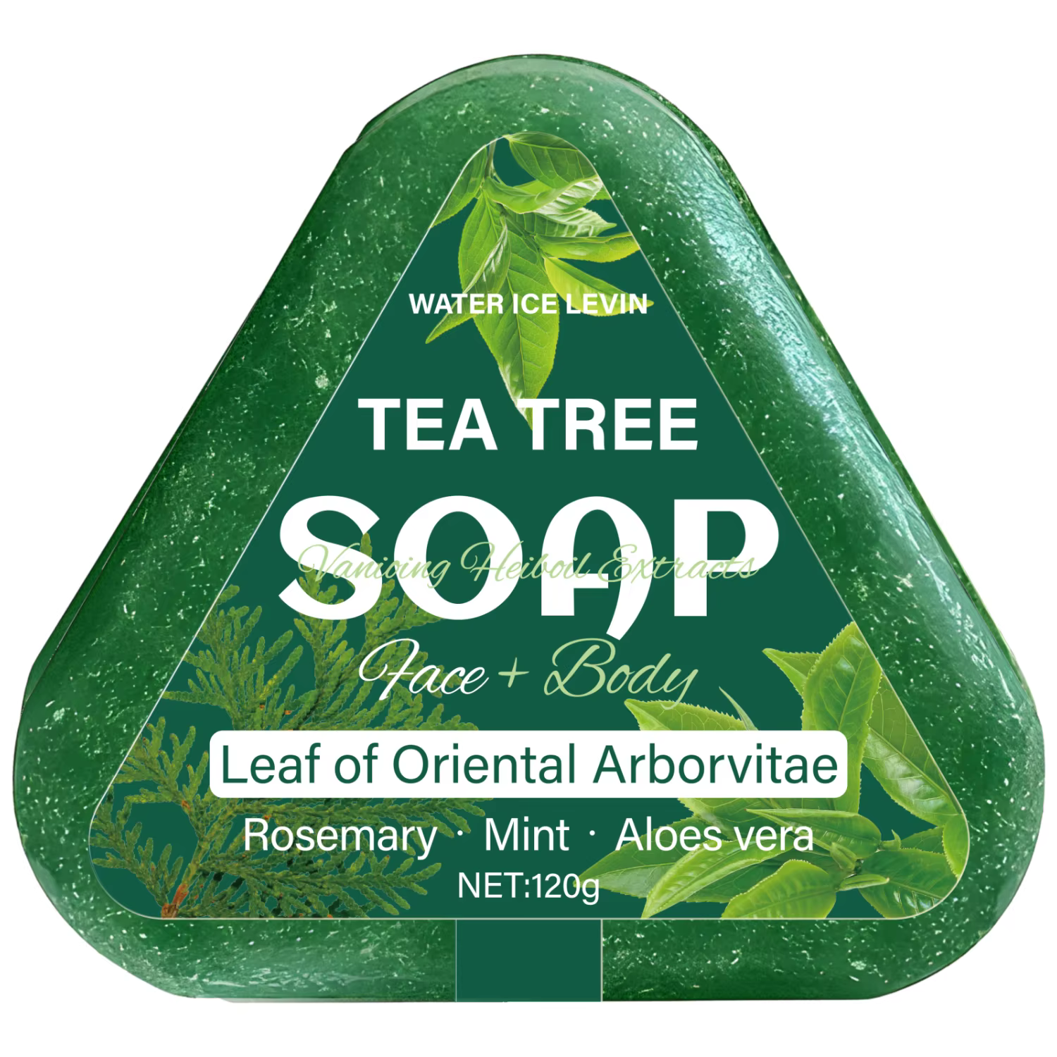 Savon à l'arbre à thé (visage + corps) : feuille d'arborvitae orientale, romarin/menthe/aloéle, hydr