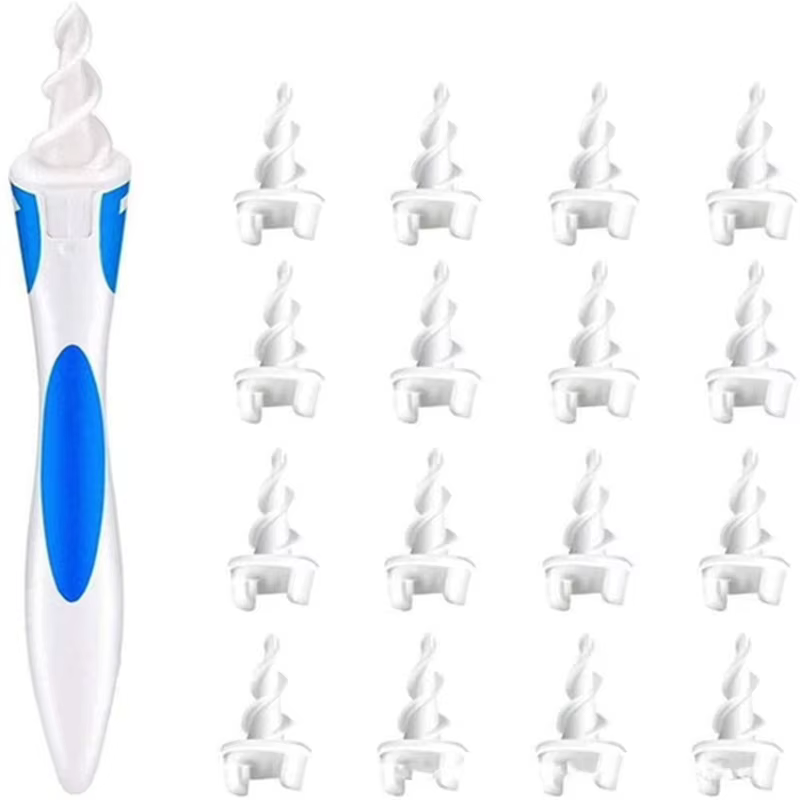 Nettoyeur d'oreilles en spirale, outil de retrait de cérumen avec 16 embouts de rechange en silicone