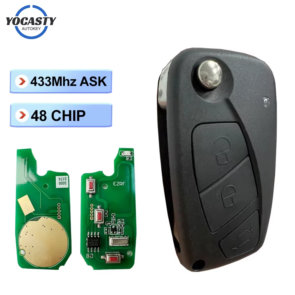 Clé de voiture pliante à 3 boutons, avec télécommande, pour FIAT Punto Ducato Panda Ypsilon, relais 