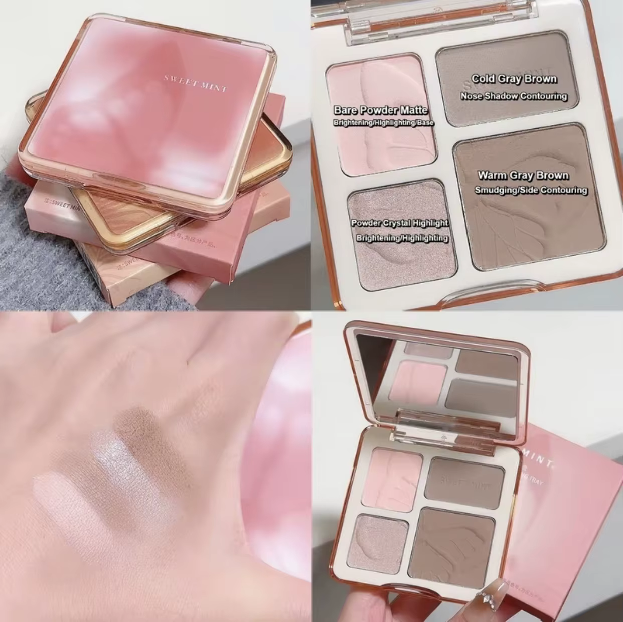 Palette de contour éclaircissante pour façonner le visage, légère, aspect naturel, liquide, utilisat