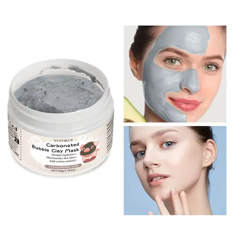 Masque d'argile pétillant YUITIKUE 50g avec acide hyaluronique - Hydratant, nettoyant les pores et r