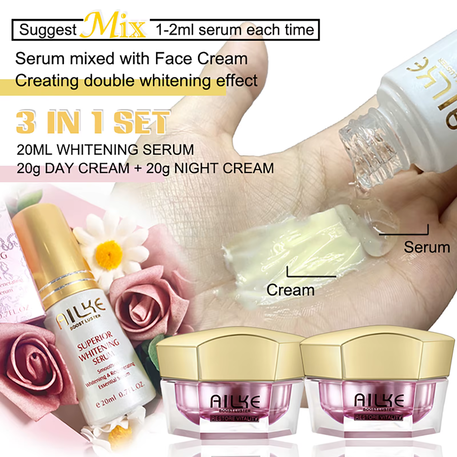 AILKE crème Anti-rides éclaircissante pour le visage avec collagène, acide hyaluronique, soin blanch