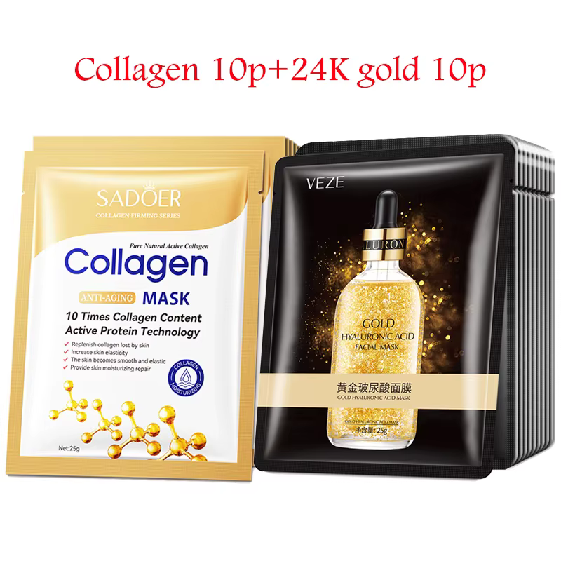 20 pièces acide hyaluronique collagène masque Facial soin hydratant raffermissant hydratant masques 