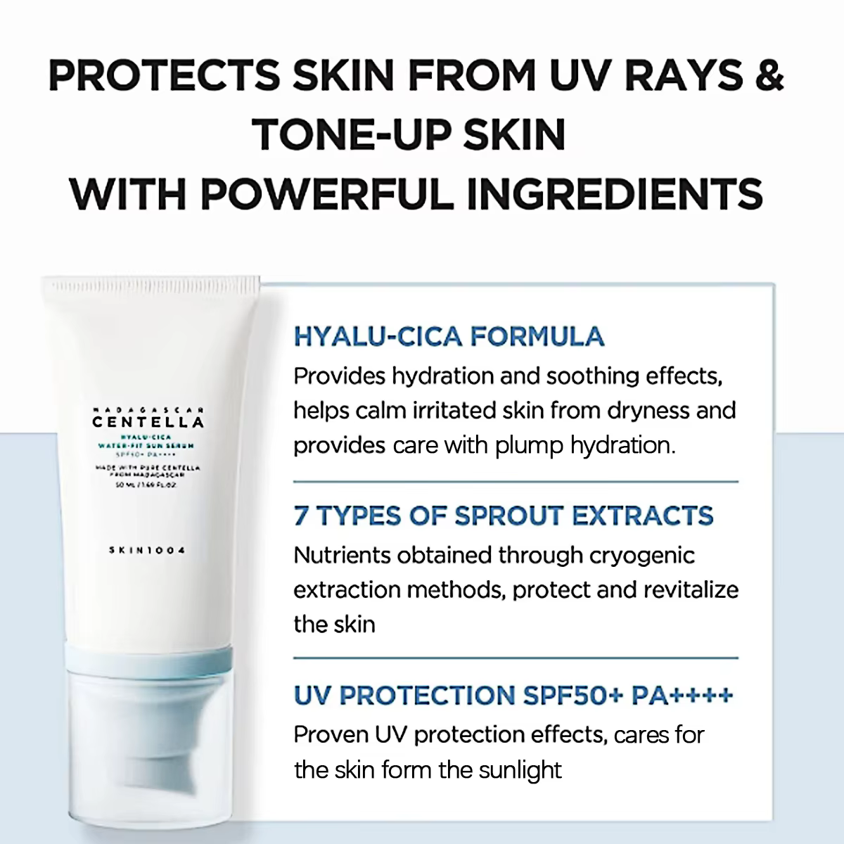 SKIN1004 Madagascar Centella Hyalu-Cica sérum solaire imperméable SPF50 + PA +++, doux, haute Protec