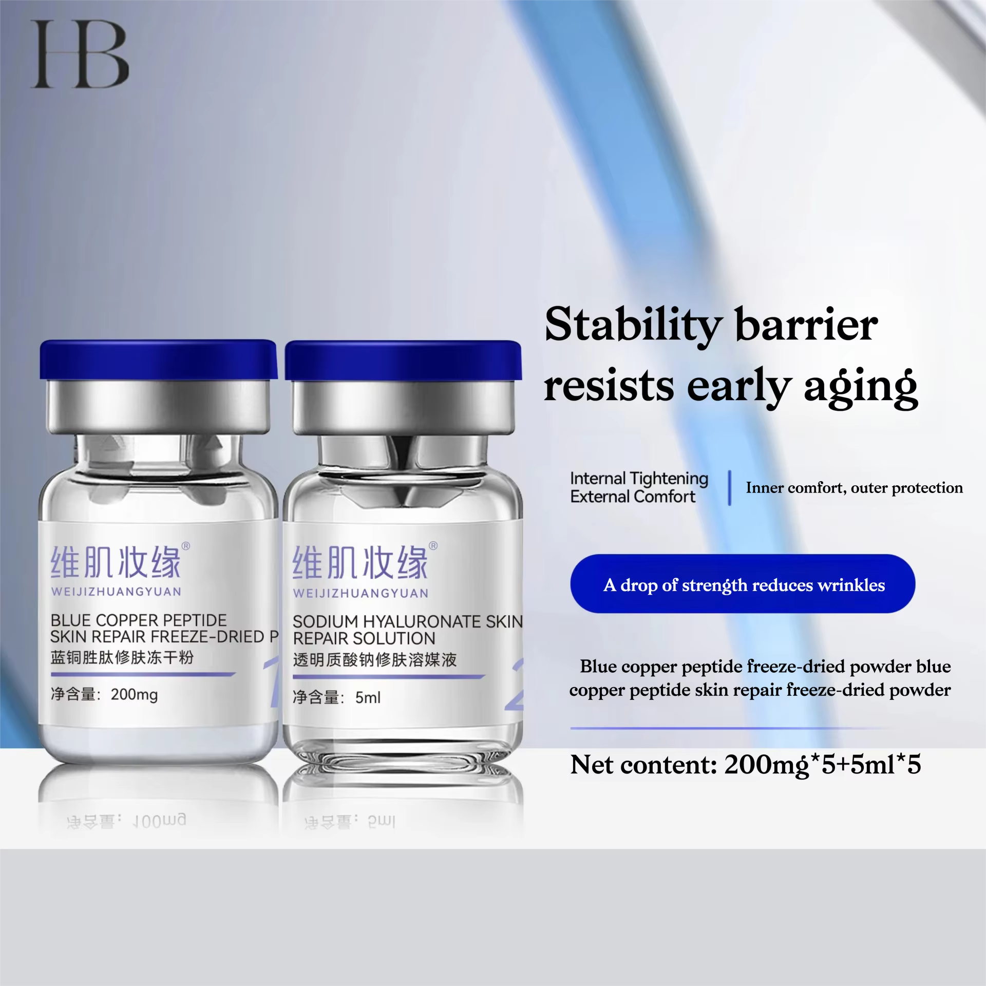 Sérum GHK-Cu Premium Lyophilisé au Peptide de Cuivre Bleu Anti-rides, Réparateur de Barrière Cutanée