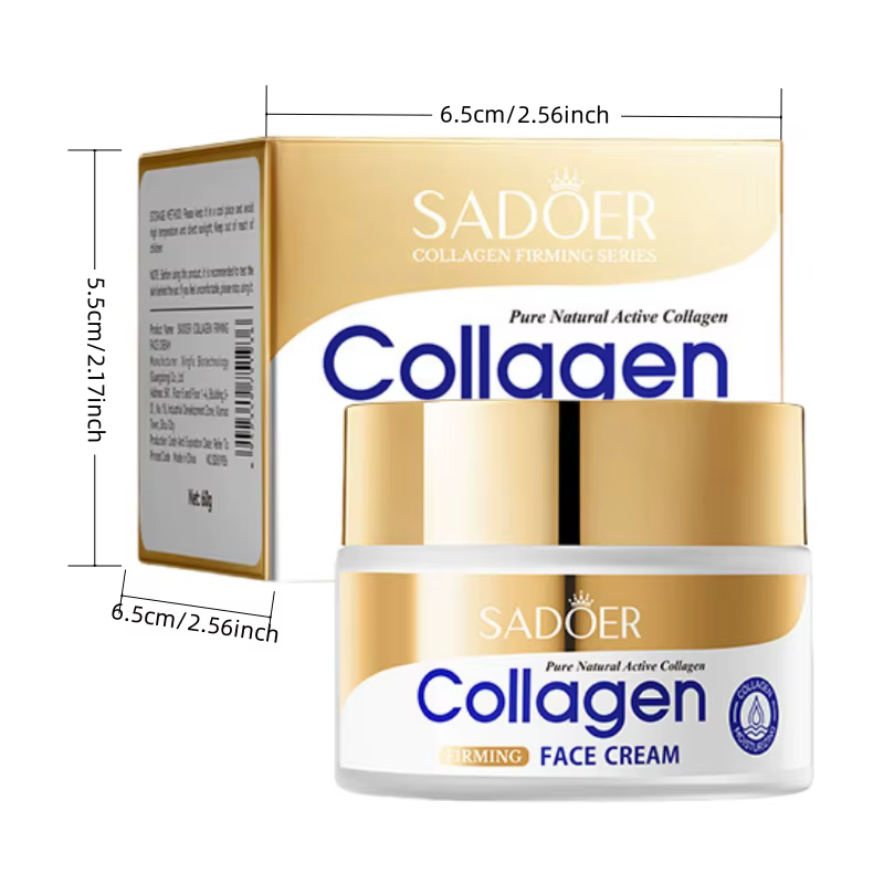 Crème raffermissante au collagène Sadoer, avec une texture légère et crémeuse qui s'enfonce dans la 