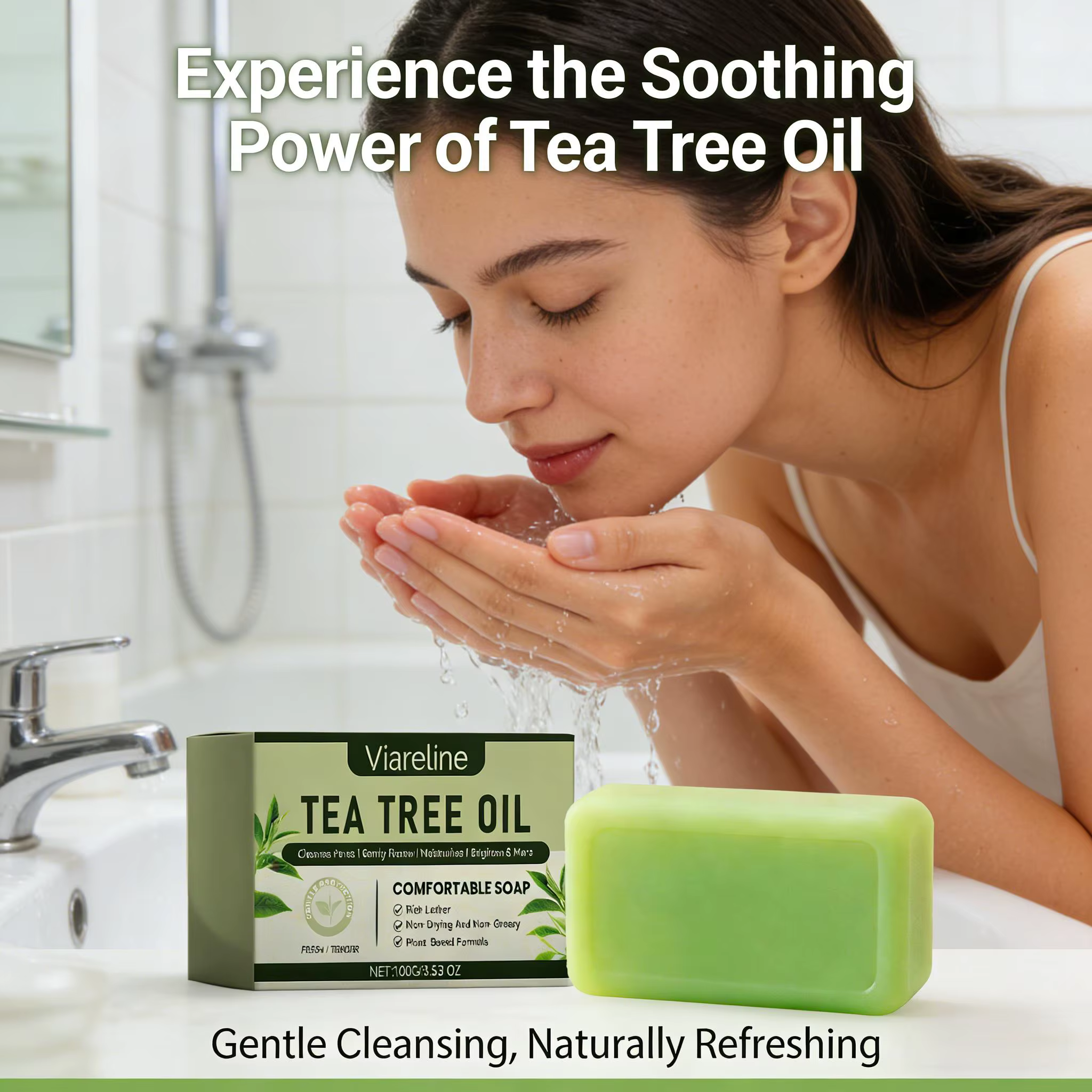 Savon à l'huile essentielle d'arbre à thé, nettoyant, exfoliant, éclaircissant les taches brunes, bl