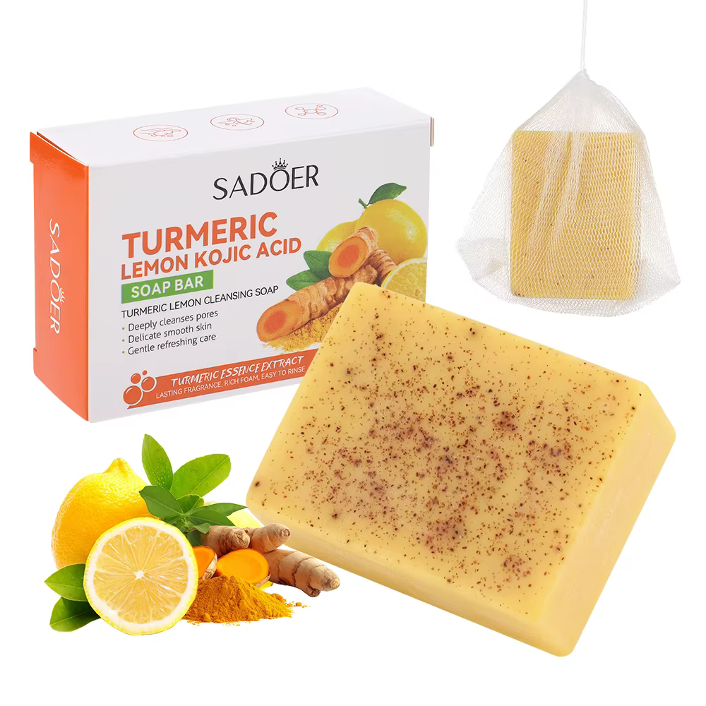 Savon nettoyant au citron et au curcuma, 100g, particules givrées pour le corps, savon fait à la mai