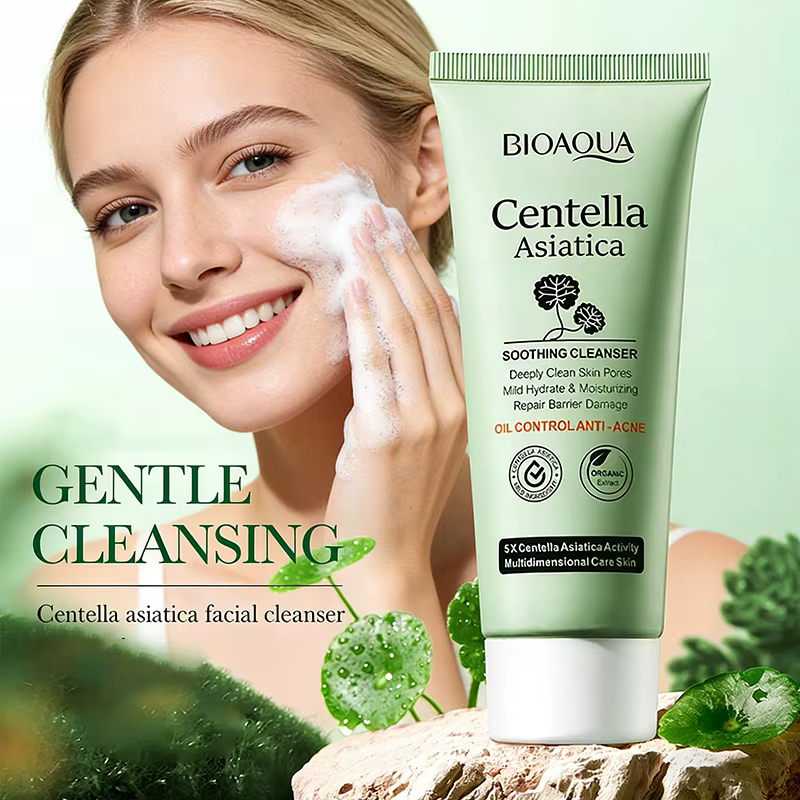 BIOAQUA Mousse Nettoyante Visage à la Centella Asiatica avec Brosse – Nettoyage Profond des Pores, É