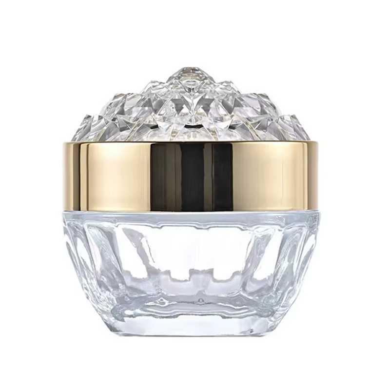 Pot de crème pour le visage en verre avec couvercle, pot cosmétique en acrylique diamant de luxe, ré
