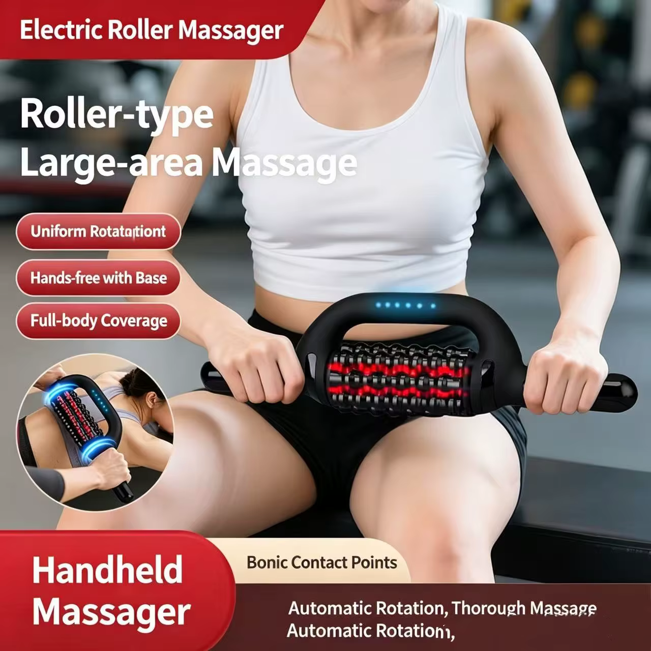 Masseur électrique à rouleaux, impulsion profonde, lumière rouge, chaleur, rechargeable, relaxant mu