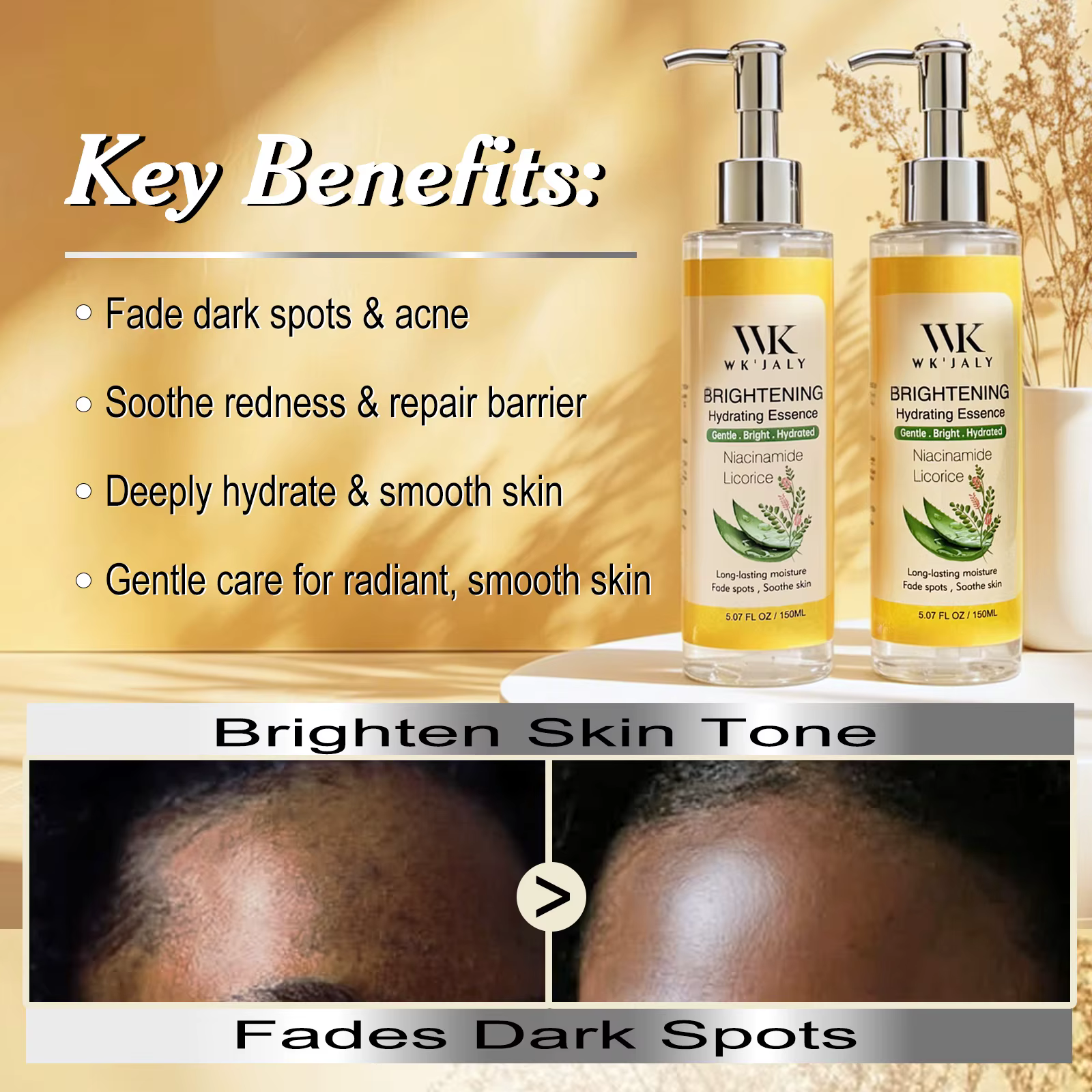 Sérum éclaircissant WK JALY, élimination des taches noires, avec niacinamide, réglisse, élimine la m
