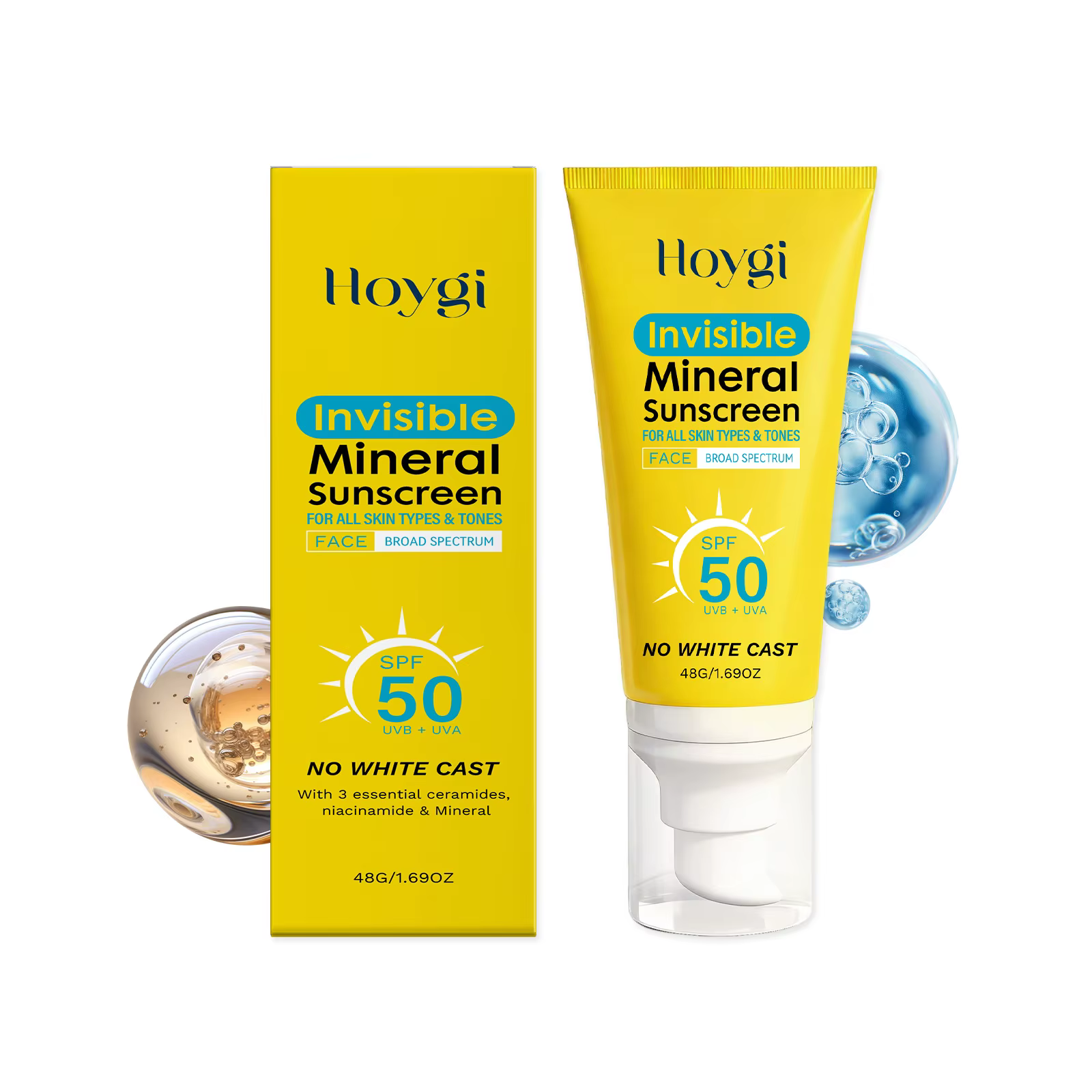 Crème solaire minérale SPF 50 sans traces blanches, invisible pour le visage, avec céramides et niac