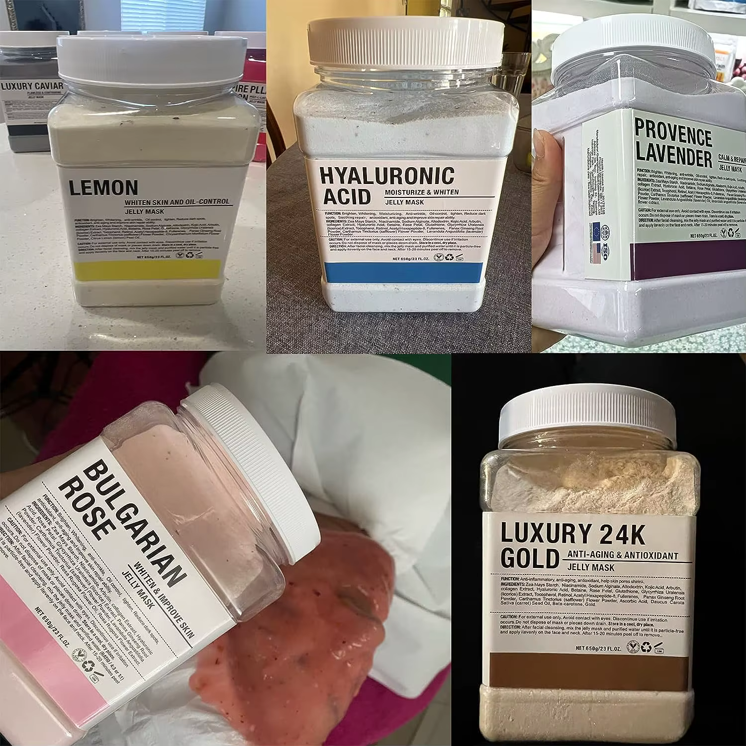 Masque de gelée en poudre, 6 pièces, vente en gros, 650G, masques professionnels, utilisation en Sal
