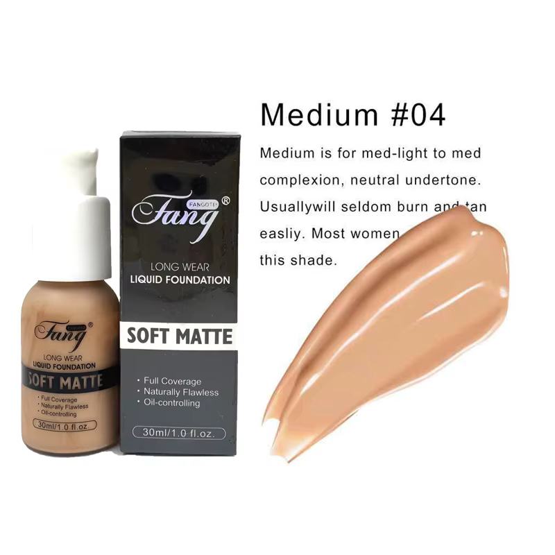Fond de teint liquide mat 30 ml, 6 couleurs, contrôle du sébum, imperméable, couvrance totale, base 