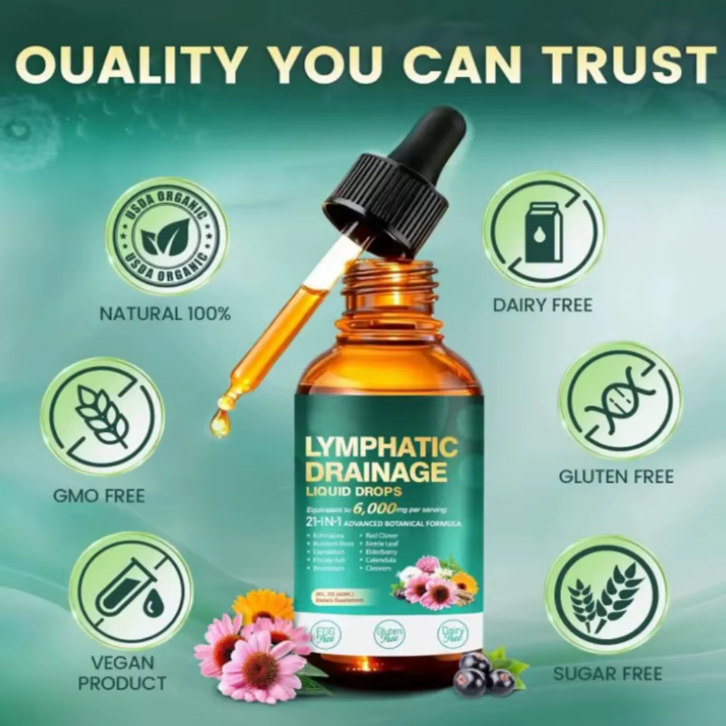 Gouttes nettoyantes lymphatiques de qualité supérieure, mélange concentré de plantes, favorisent le