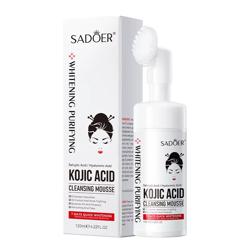 SADOER Mousse Nettoyante Visage Éclaircissante à l'Acide Kojique Hydratante Nettoyage en Profondeur