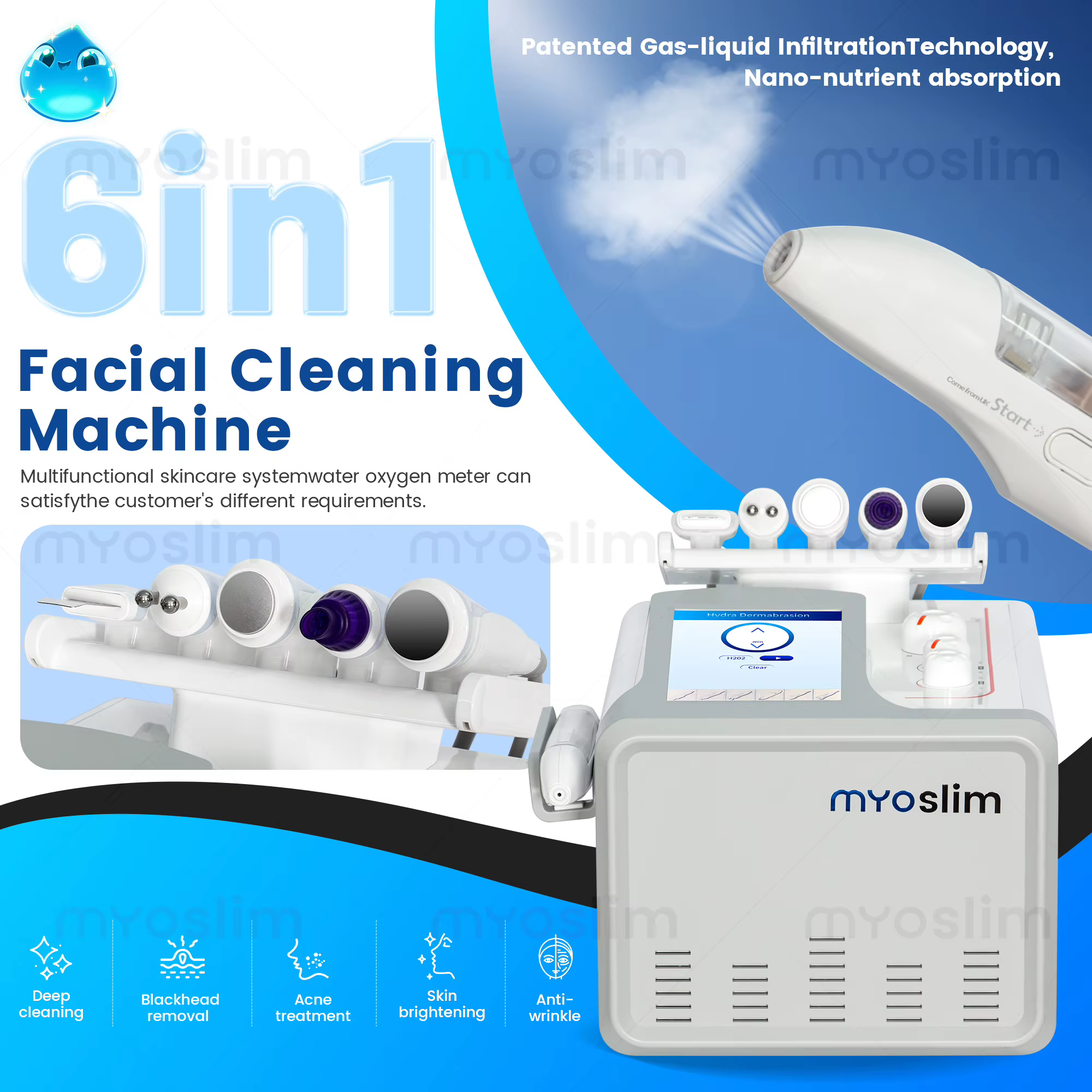 Appareil de nettoyage facial Hydra Dermabrasion 6 en 1, appareil de beauté à l'hydrogène et à l'oxyg