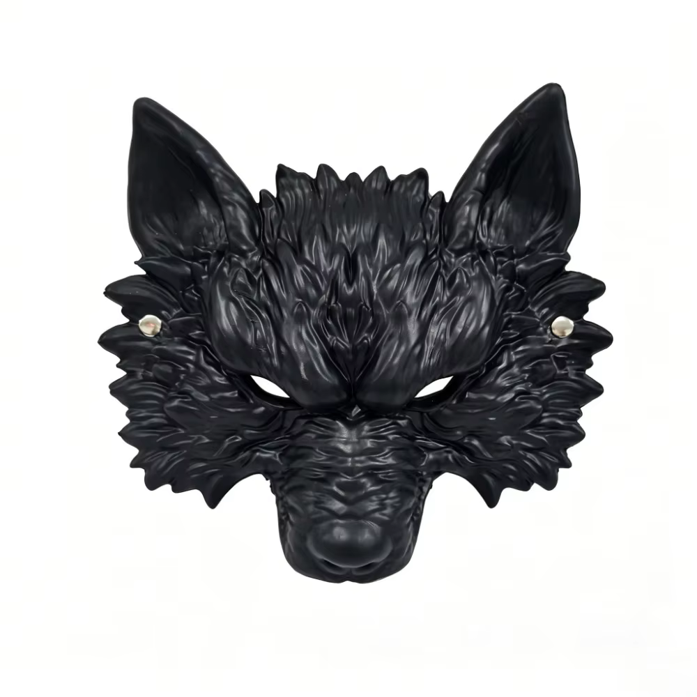 Masque de loup amusant pour cosplay d'Halloween, texture 3D en fourrure, respirant, avec trou pour l