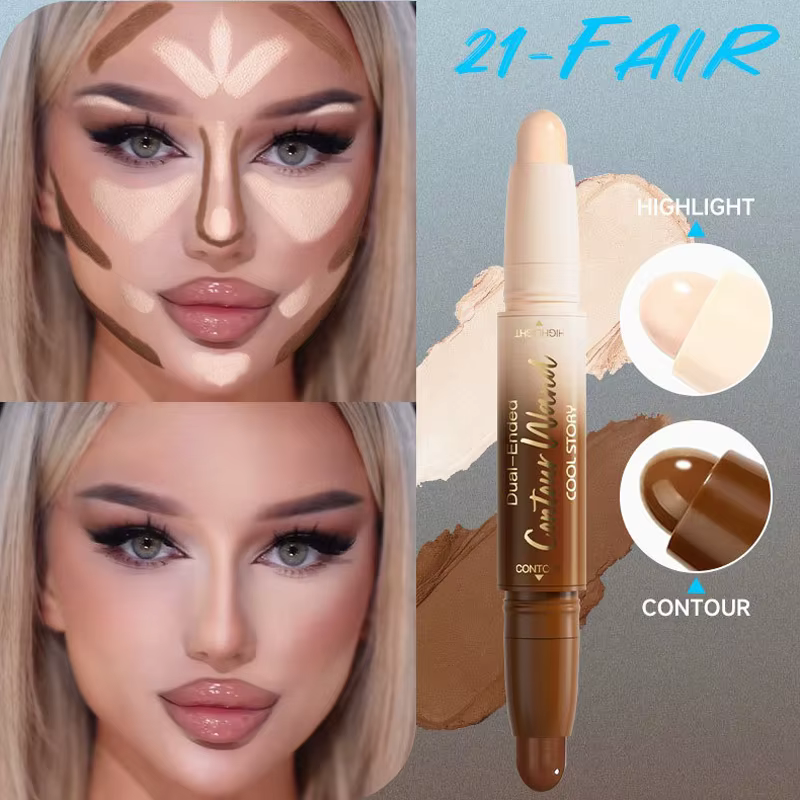 Stick de contour double embout, crème illuminatrice et ombre, imperméable, couvrance totale, anti-ce