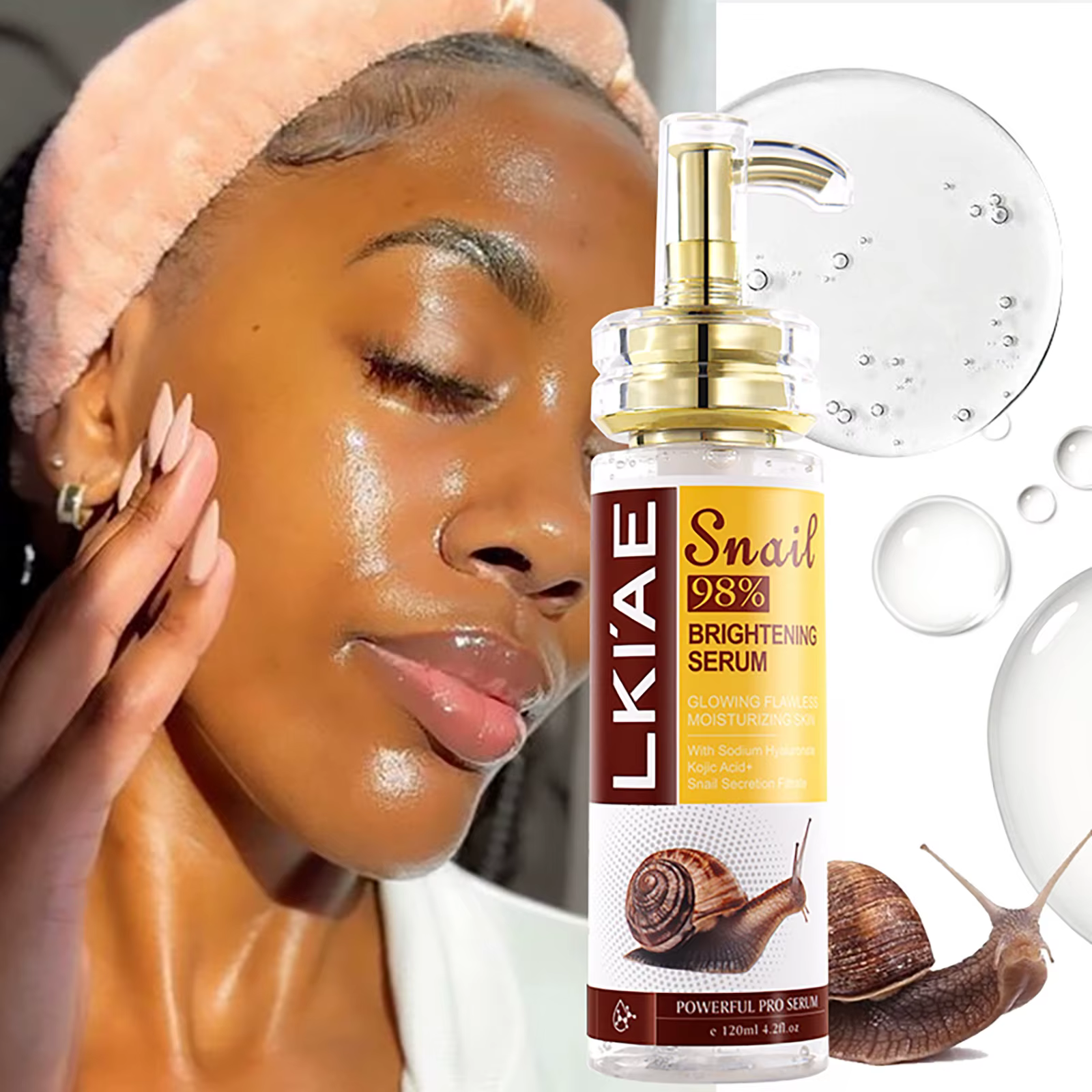 AILKE Sérum blanchissant à l'extrait d'escargot, hydratant, réduit les taches foncées, les rides, mê