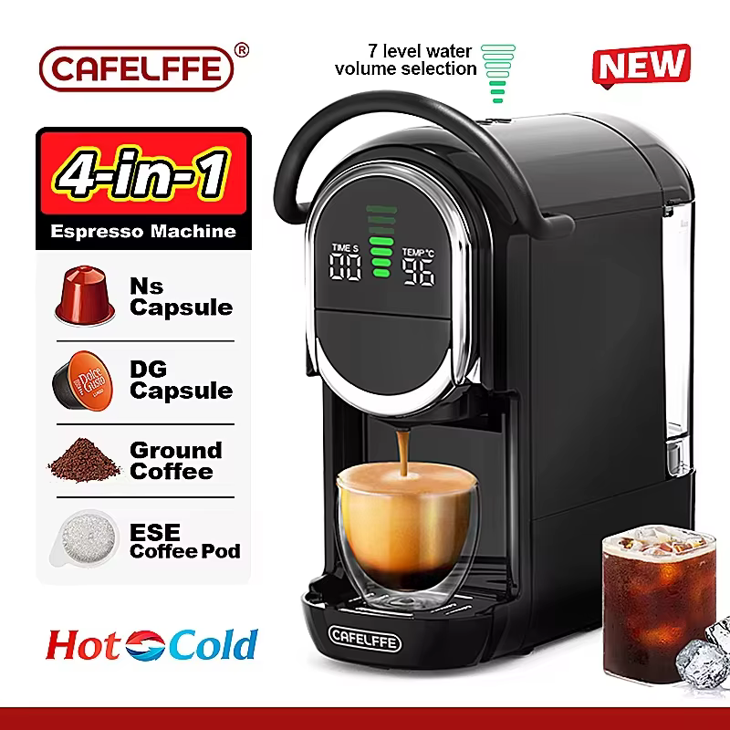 CAFELFFE-Machine à café à capsules 4 en 1, cafetière à cappuccino, expresso multiple chaud et froid,