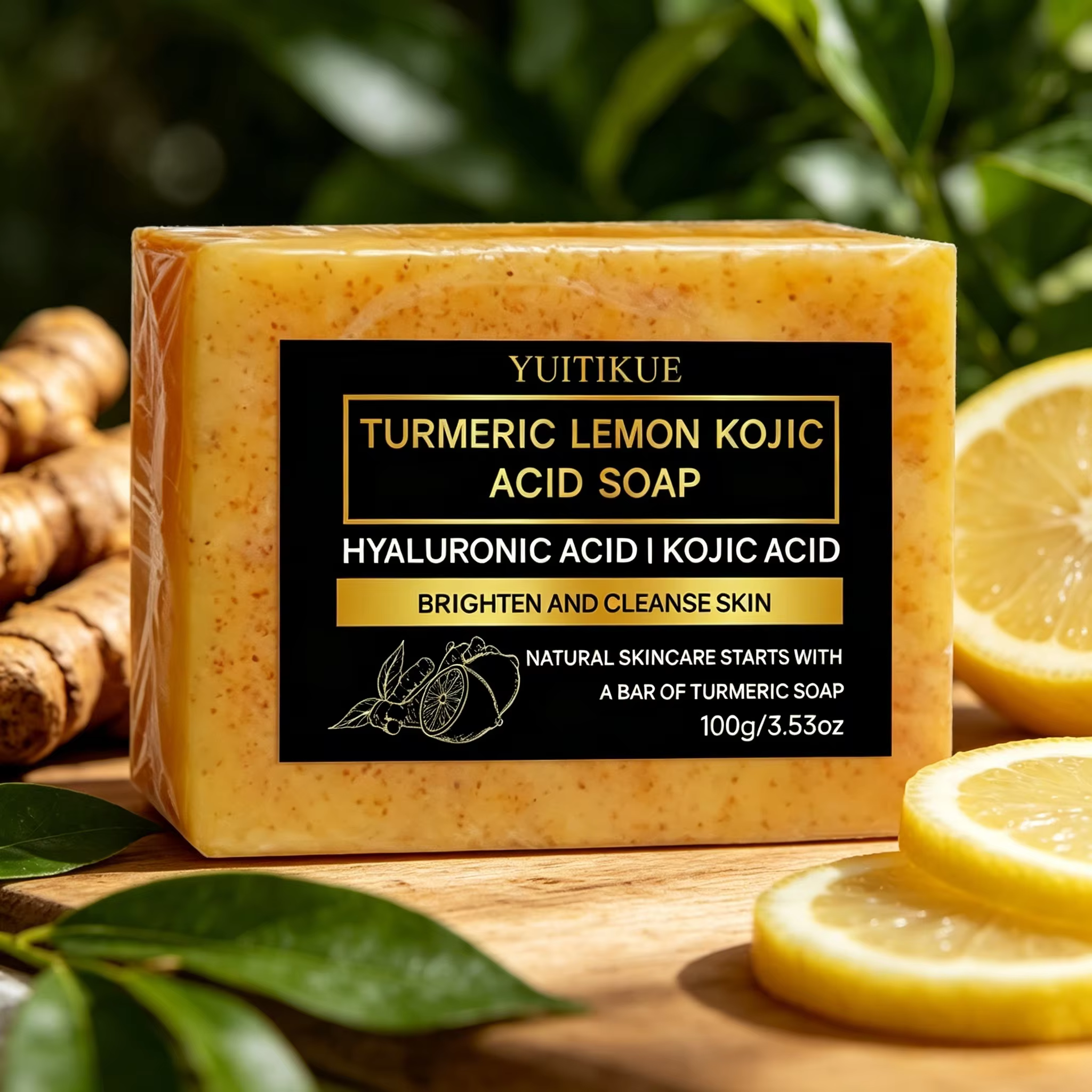 Savon Nettoyant au Curcuma, Citron et Acide Kojique 100g – Acide Hyaluronique Nourrissant, Purifiant