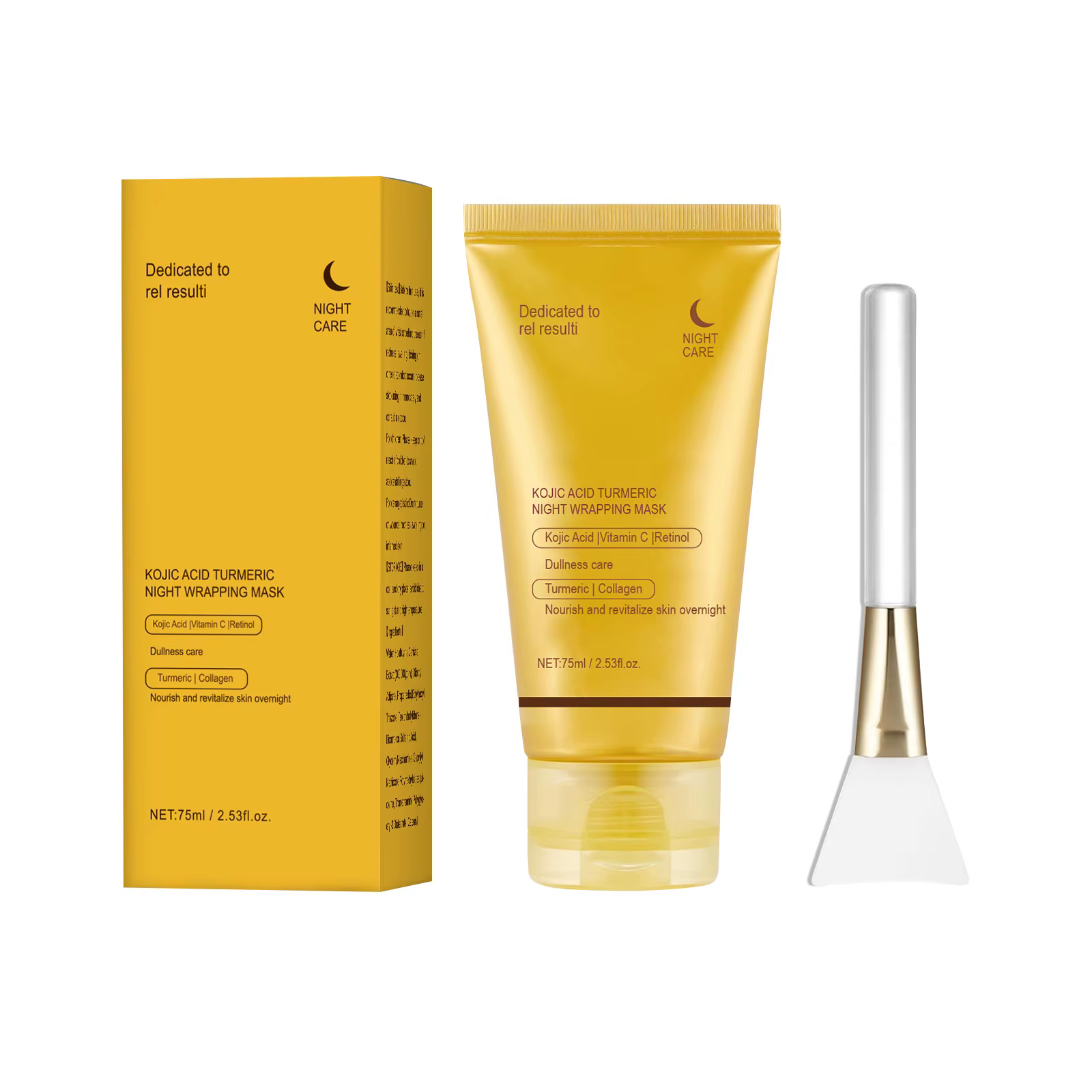 Masque Facial enveloppant de nuit au curcuma à l'acide kojique, hydratant, éclaircissant, Peel-off, 