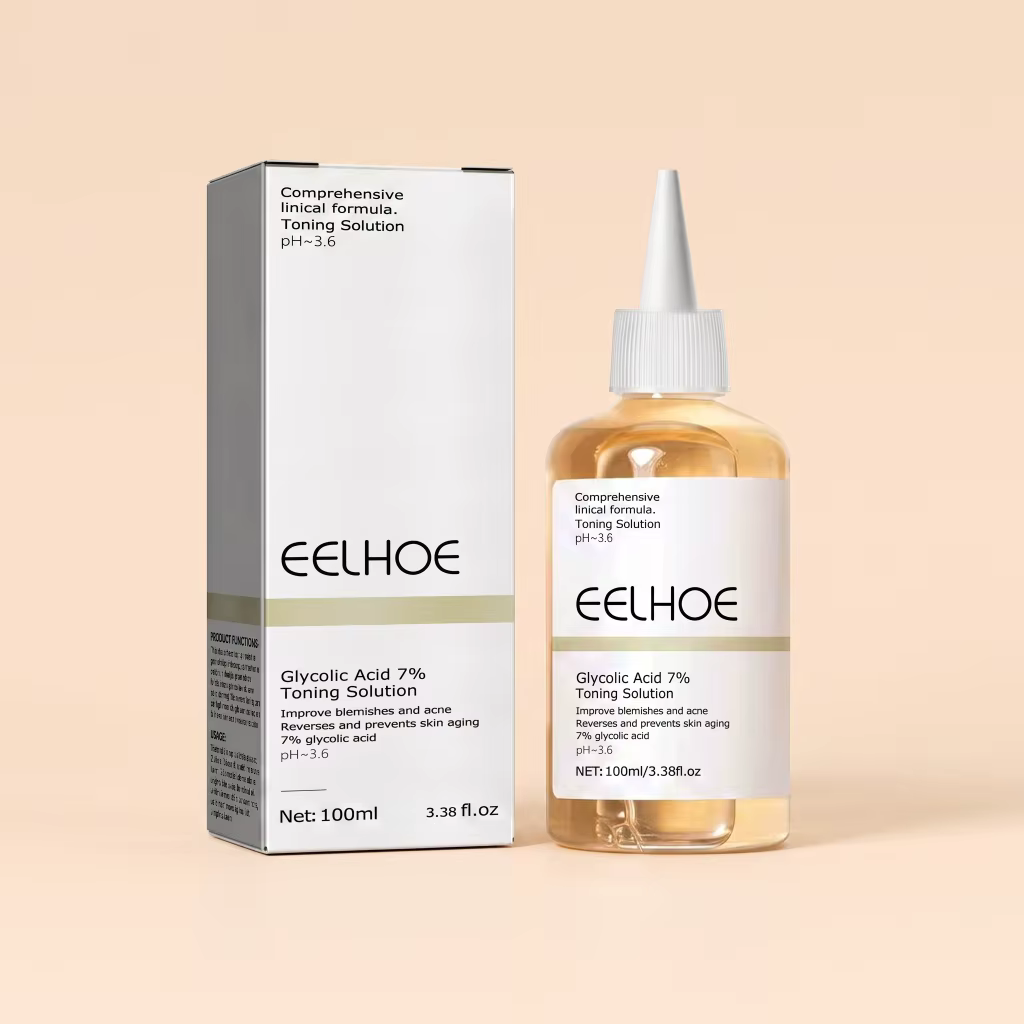 Solution tonifiante pour le visage à 7% d'acide glycolique, liquide exfoliant doux, adoucit la peau 