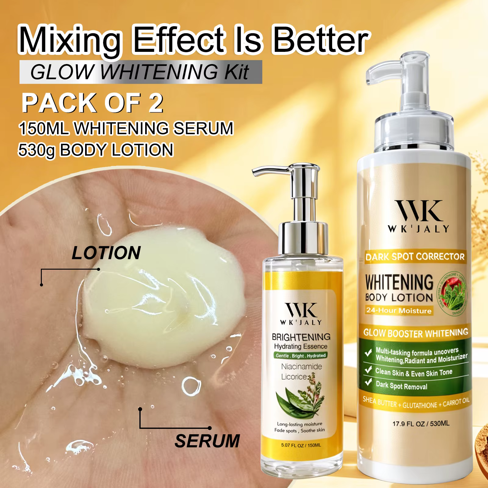 Sérum éclaircissant WK JALY, élimination des taches noires, avec niacinamide, réglisse, élimine la m