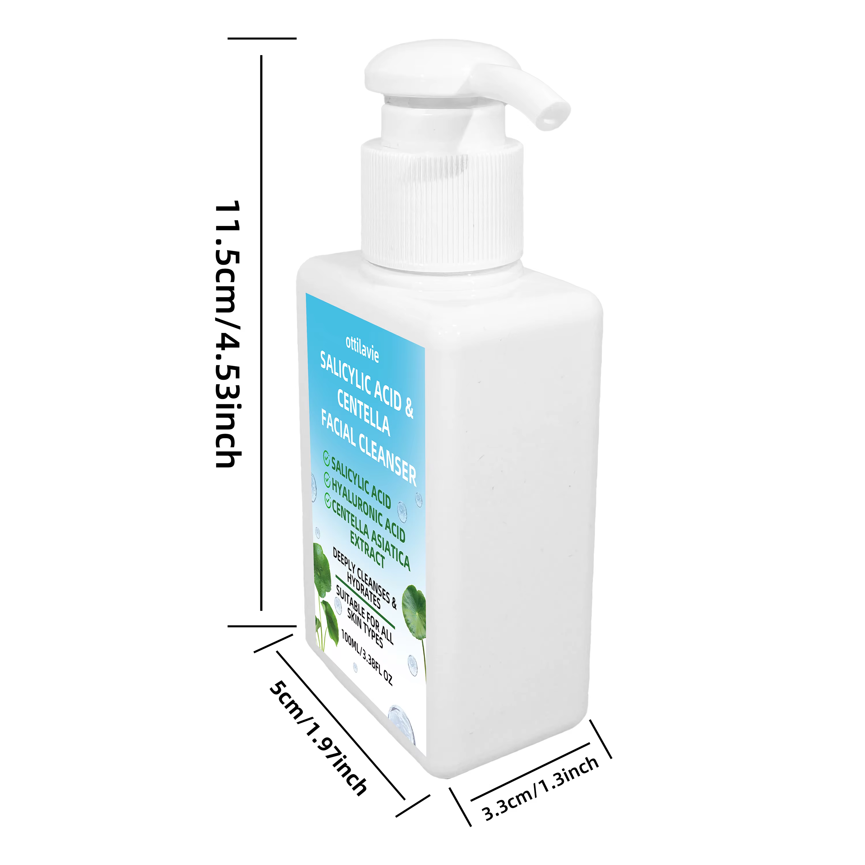 Ottilavie Nettoyant Visage Acide Salicylique & Centella : Exfoliant Doux pour Peau Lisse, Hydratant