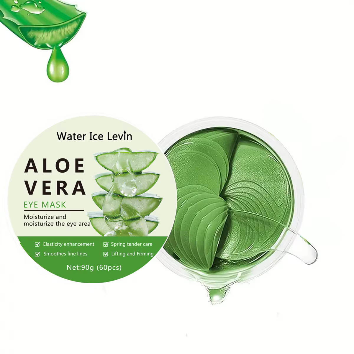 Masque pour les yeux apaisant au collagène d'aloe vera, 60 pièces – Unisexe, adapté à tous les types