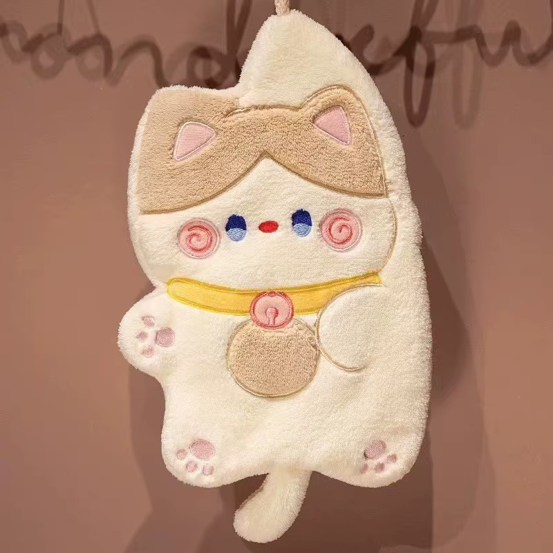 Serviette à main en forme de chat de dessin animé, chiffon de nettoyage Kawaii pour cuisine et salle
