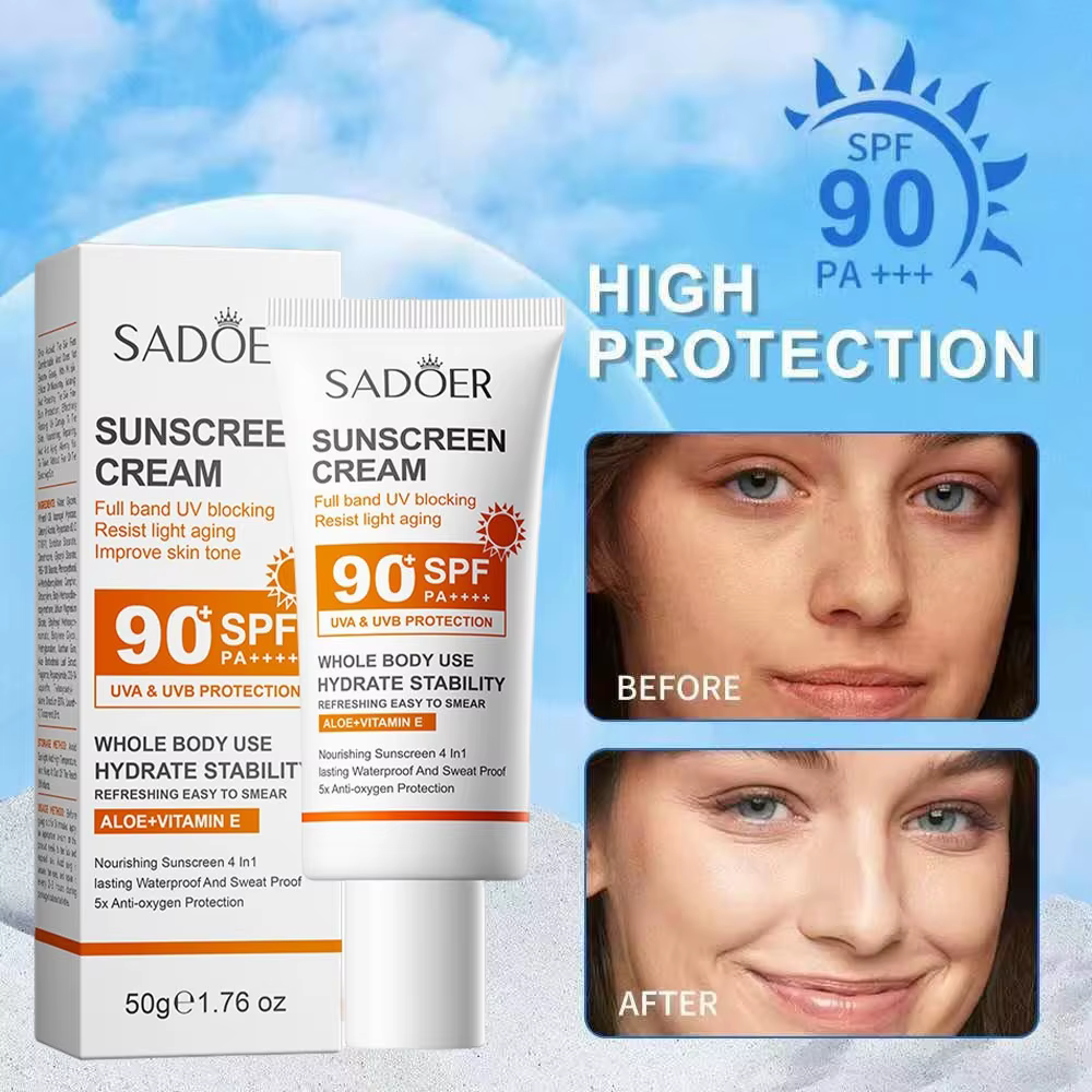 Sadoer crème solaire à haute Protection SPF 90 + PA +++ blanchissant imperméable résistant à la sueu