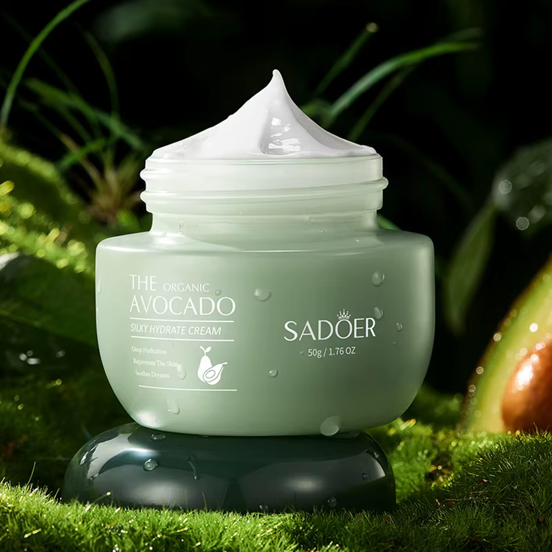 Crème hydratante pour le visage à l'avocat biologique SADOER - Hydratation intense, apaise la sécher