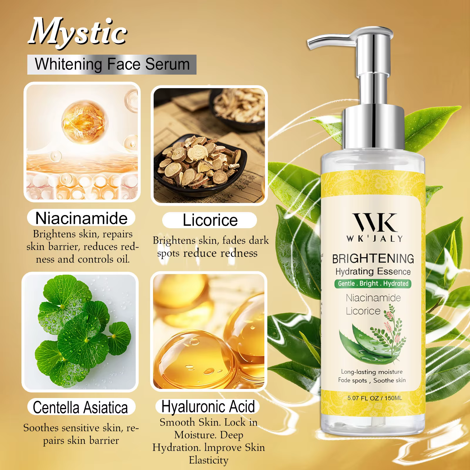 Sérum éclaircissant WK JALY, élimination des taches noires, avec niacinamide, réglisse, élimine la m