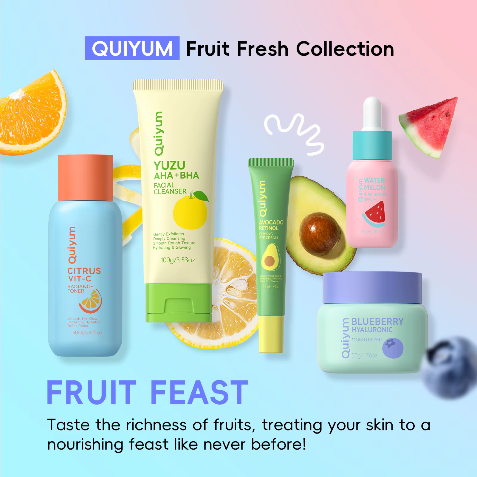 QUIYUM Fruit Fresh Collection 5 pièces ensemble de soins de la peau éclaircissant hydratant Anti-âge