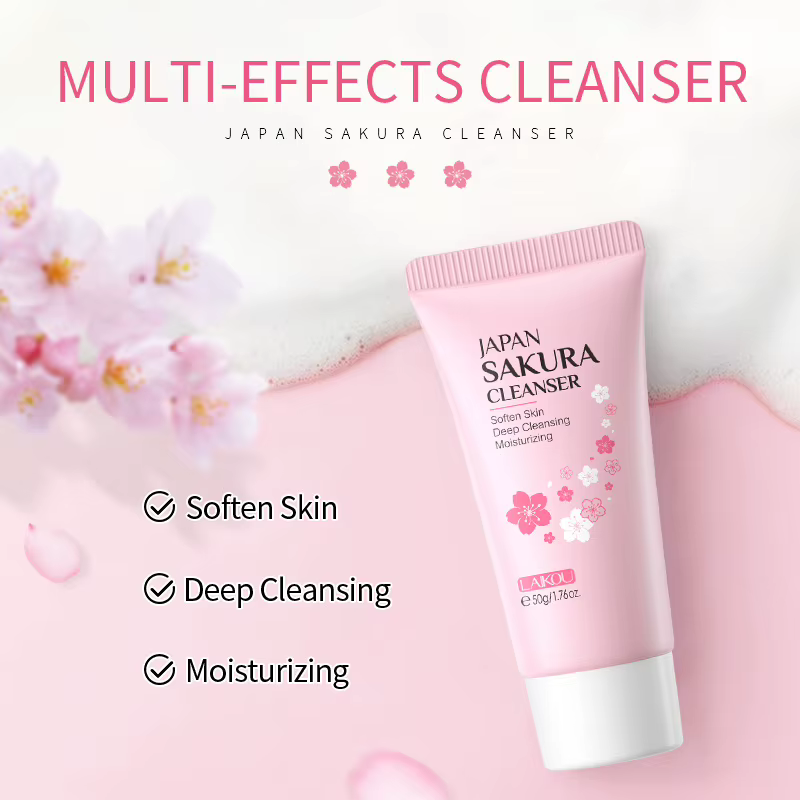 Nettoyant visage Laikou Sakura 50g, nettoyage en profondeur des pores, contrôle du sébum, hydratant,