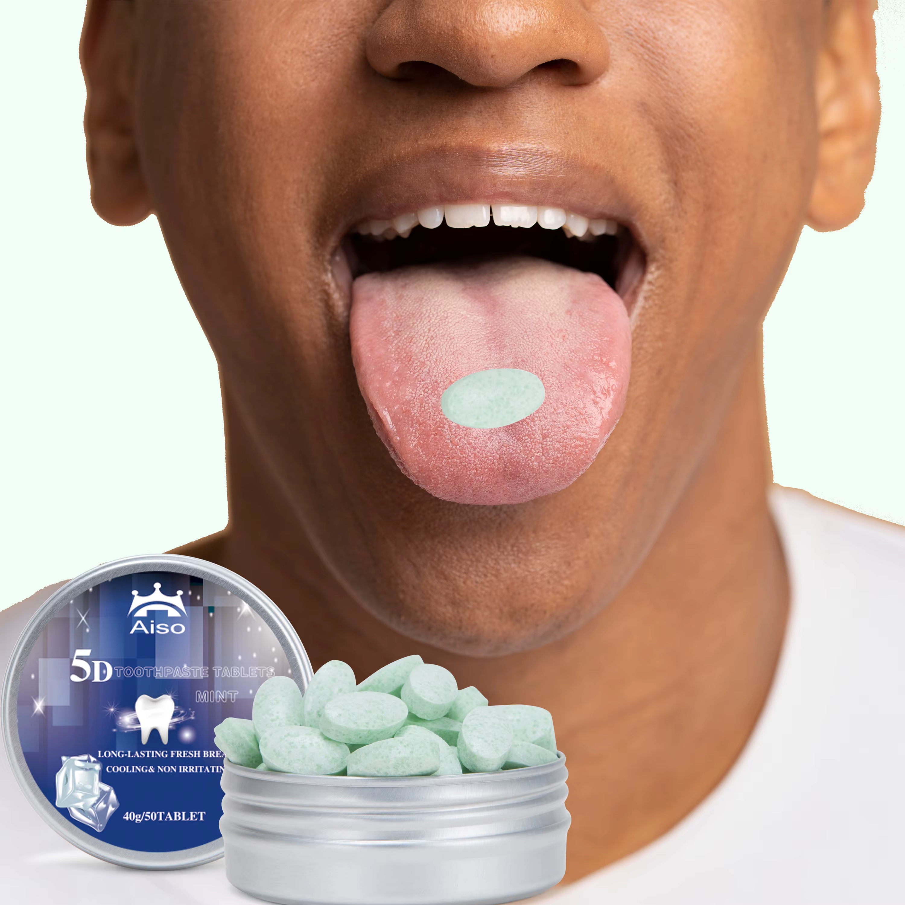50 comprimés de dentifrice à la menthe de voyage tout-en-un comprimés à croquer, dentifrice de voyag