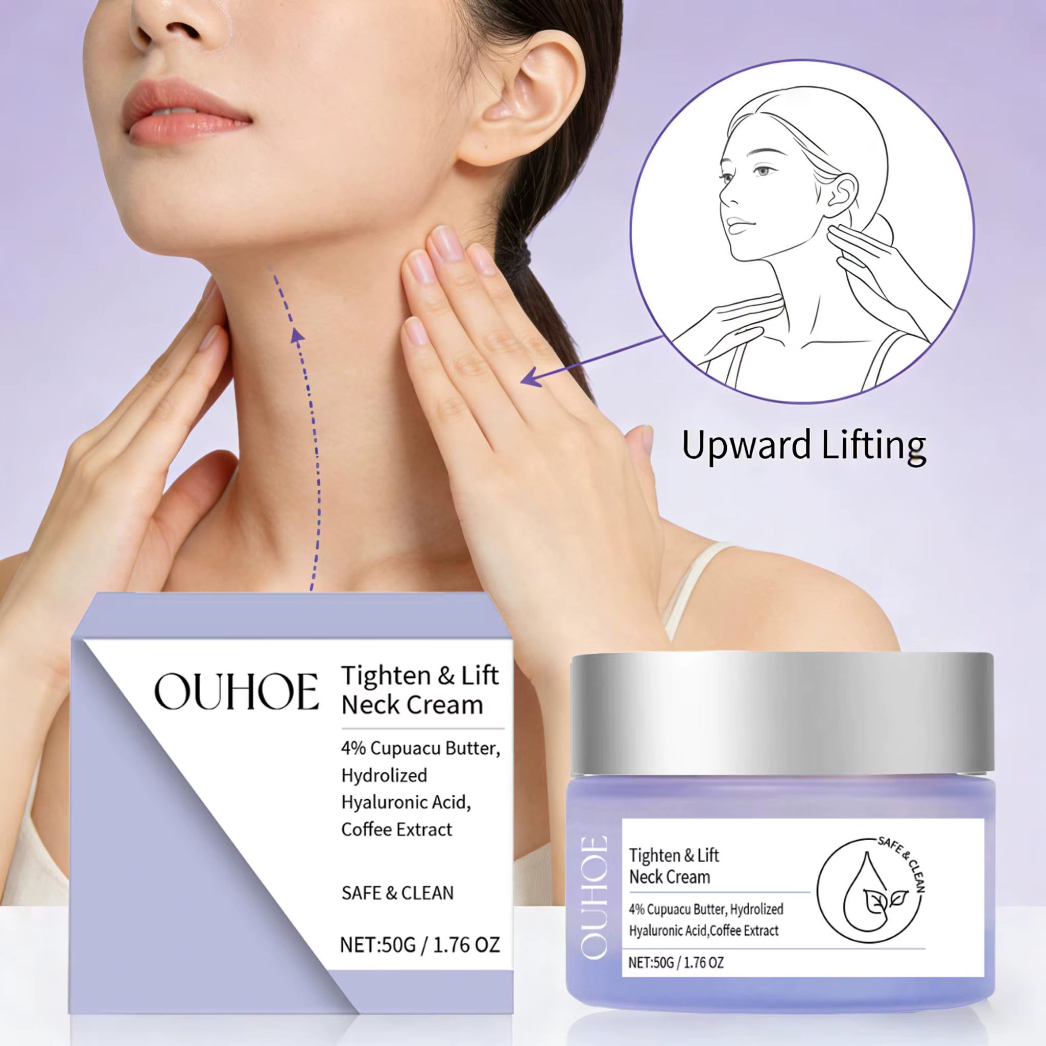 Crème raffermissante pour le cou au beurre de Cupuaçu et extrait de café – Effet liftant, tenseur, h