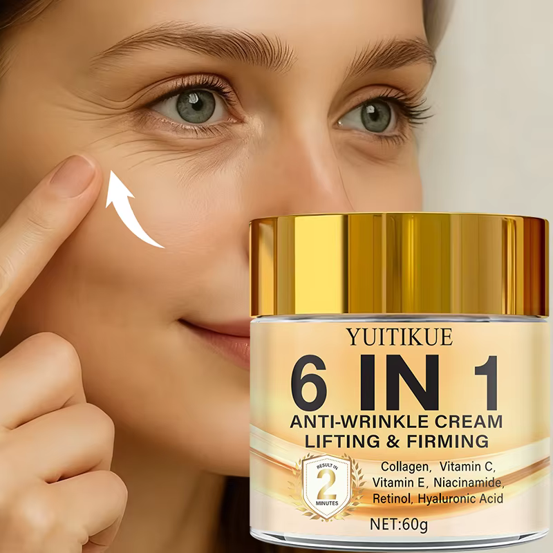 Crème Anti-rides 6 en 1, 60g, Lifting et raffermissement rapides avec collagène et rétinol, formule 