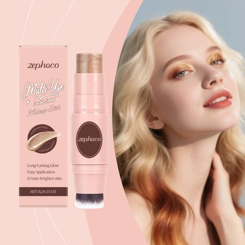 Stick de maquillage double embout, illuminateur, contour, blush, longue tenue, hydratant, cosmétique