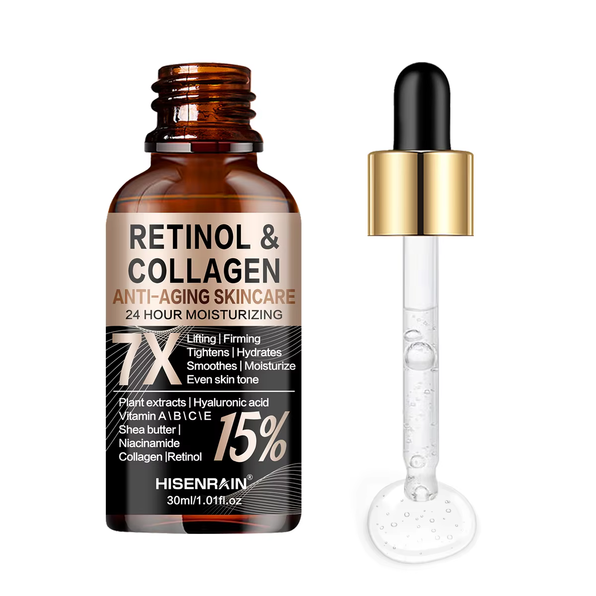 Sérum pour le visage au rétinol et au collagène HISENRAIN - Hydratant intense anti-âge, réduit les r