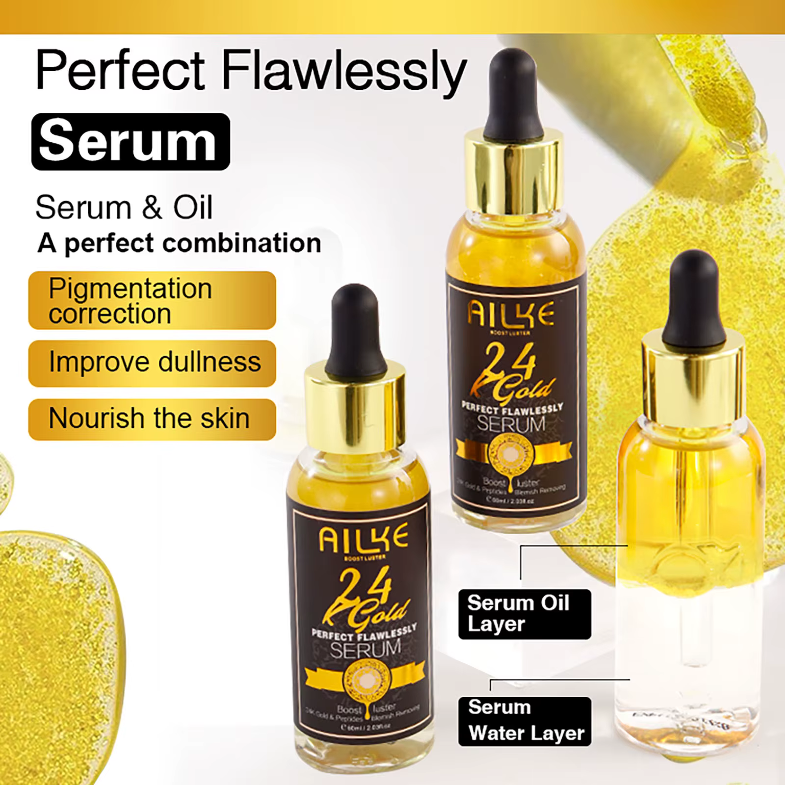 AILKE-Ensemble de Soins de la Peau 24K, Blanchissant, Sculpte, Taches Foncées, Pigmentation, Déforma