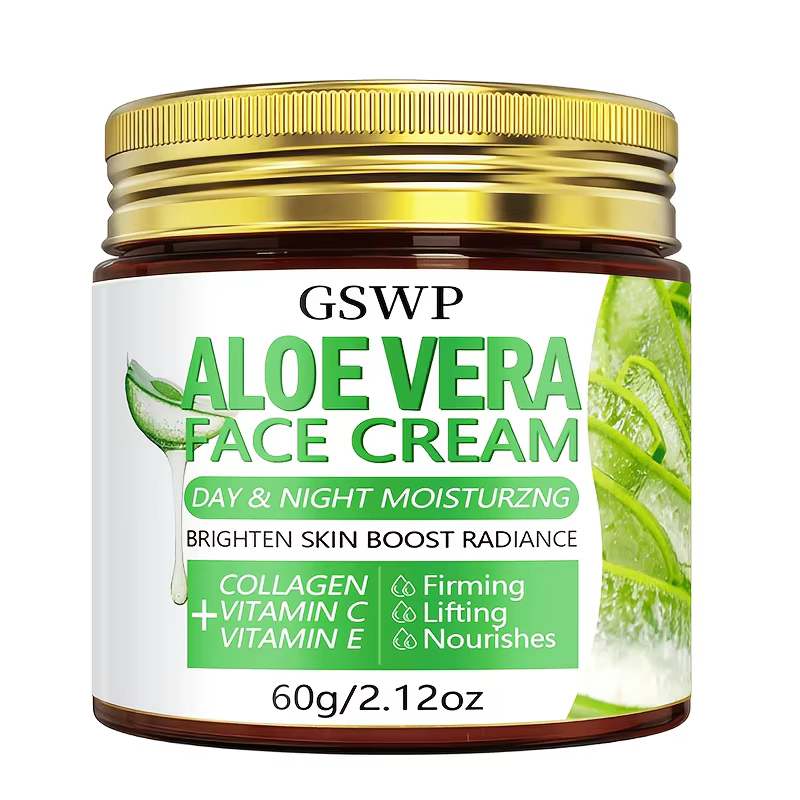 Crème hydratante à l'aloe vera GSWP. Hydrate jour et nuit, pour une peau plus éclatante. 60g/120g