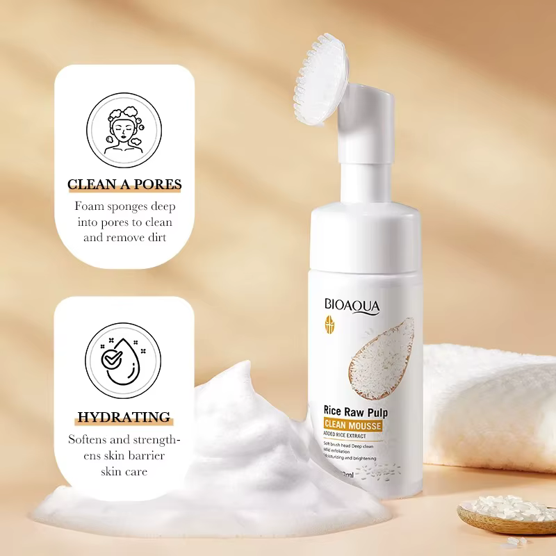Nettoyant moussant à la purée de riz Bioaoua 120 ml, mousse nettoyante apaisante, mousse nettoyante