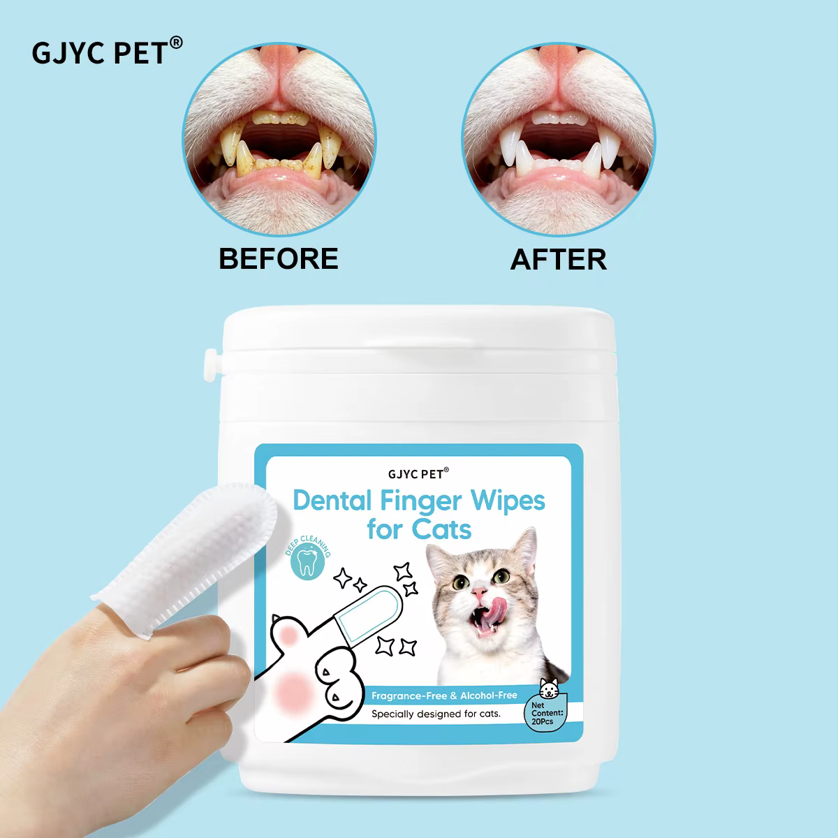 Lingettes nettoyantes pour dents de chat, jetables, double texture 3D, sans brossage, haleine fraîch