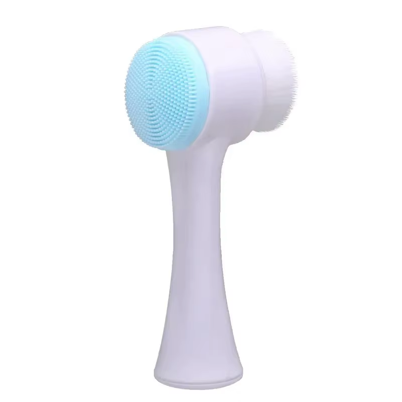 Brosse nettoyante faciale double face manuelle, brosse à visage à poils doux, exfoliant en silicone,